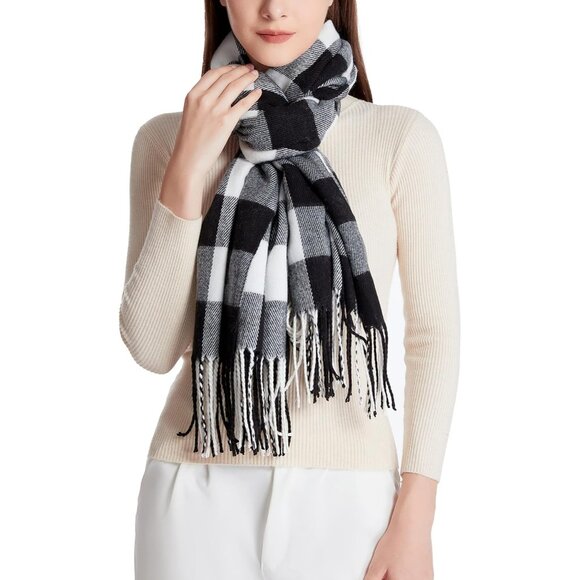 Women's Small Plaid Black Fashion Long Shawl Big Grid Winter Warm Lattice Scarf - Picture 2 of 4